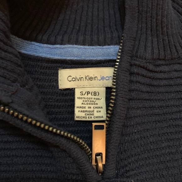 Calvin Klein Blue Quarter Zip Sweater Boys’s Size 8 Ribbed Knit Preppy Academia - Picture 2 of 3